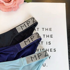 תחתוני נשים רכים וחלקים משובצים יהלומים צרפתיים מותניים נמוכים, מכנסיים משולשים נושמים, מפשעה ונוחות, יוקרתיים