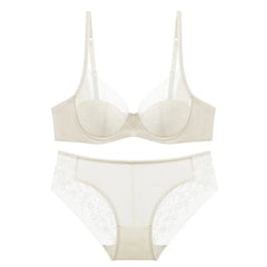 Luxuriöses Damen-Dessous-Set: Sexy Unterwäsche mit Spitzenstickerei, französischer Push-up-BH mit dünnen Cups, atmungsaktives Sommer-Mesh-Dessous-Set