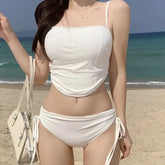 Korean Style Hot Sale Of The Season New Sexy Two-Piece Pure Color Small Chest Covering High-End Beach Thermal Spa Swimsuit Women