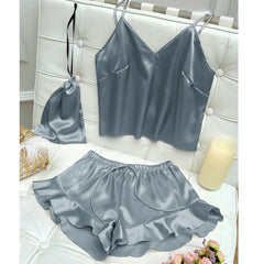 Fashion Sexy Underwear Set Women's 2 Pieces Sleepwear Pyjamas Silk Satin Bellyband Cami Top and Shorts Pajamas for Women Pijamas