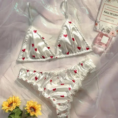 Women's Erotic Lingerie Suit Bowknot Sexy Wire Free Lingerie Underwear Two Piece Female White Set Set Sexy Lingerie Woman's Bra