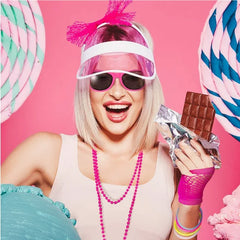 אביזרי תחפושת שנות ה-80 לנשים חצאית טוטו ניאון כפפות רשת דייגים שרשרת חרוזים צמיד עגילים סט תחפושות למסיבה של שנות ה-80 למבוגרים