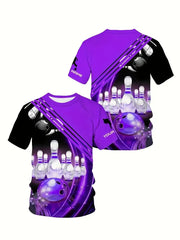 חולצת טריקו מודפסת בתלת מימד לגברים, ג'רזי באולינג, קיץ סיבתי, שרוולים קצרים, חולצות גדולות, בגדי גברים, גרפיים, חולצות טי