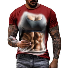 Funny Muscle Mens T Shirt Graphics Spoof 3D Printing T-shirt Personality Short-sleeve Round Neck Casual Shirt Men Cool Tees Tops