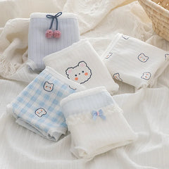 5Pcs/Set Cotton Underwear For Women Female Panties Cute Love Girl's Briefs Mid Waist Seamless Breathable Underpants Lingerie