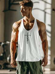 2025 New Men's Sleeveless T Shirt Cross Print Bodybuilding Muscle Sleeveless T Shirt Loose Fitness Sports Vest Bodybuilding Tops