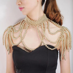 Sexy Accessories Women Bikini Pearl Chest chain Body Chain Jewelry Totally Hand-made Bra Fringed For Beach Nightclub Waist Chain