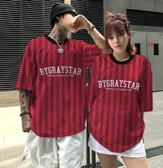 חולצות טי עם שרוולים קצרים ופסים אופנתיים לגברים ונשים, בסגנון ספורטיבי גדול במיוחד, לשני המינים, S-5XL, חולצות כדורסל