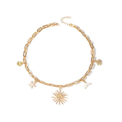 Seestern-Meerjungfrauen-Halskette für Damen, Sommer, Boho-Stil, Anhänger aus Legierung, Schlüsselbeinkette, Strandschmuck, Geschenk für sie, Retro-Urlaubsaccessoires