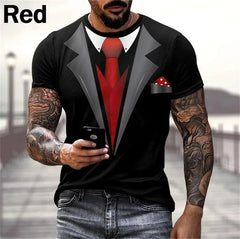 Mens Summer Fashion 3D Printed T-shirts Funny Fake Suit Cosplay Short Sleeve Casual Crew Neck Tops Tees Hombre Ropa New T Shirt