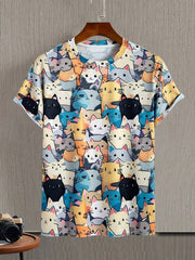Men's T-Shirts Cute Cat Pattern 3D Print Tops Tees Summer New Women's Streetwear Fashion Oversized T Shirt Men Clothing