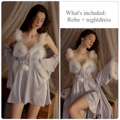 Sexy Women's Pajamas Underwear with Breast Cushion Halter Nightdress Robe Home Suit Autumn Women's Pajamas Two-piece Set Dresses