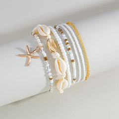 Sommer Strand Damen Reisperlenkette Fußkettchen Elastisches Seil Boho Muschel Seestern Fußkettchen Sets