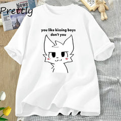 Boykisser Funny Furry Meme Graphic T Shirts Cotton Bisexual LGBTQ Pride T-shirt Csaual Kissing Boys Tee Shirt Clothing