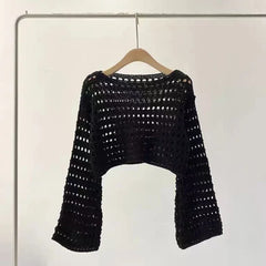 Women Long Sleeve Crochet Knitted Sweater Beach Bikini Cover Up Top Summer
