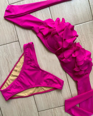 2025 New Summer New Sexy Petal Push Up Backless Bikini Set Women Fashion Flower Ruffles Bikini Lady Solid Beachwear Bathing Suit