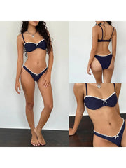 Women's 2 Piece Swimsuit Fashion Lace Trim Bow Bikini Set Summer Two Piece Bathing Suit