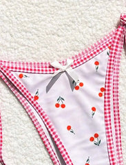 Sexy Damen-Bikini-Set mit süßem Kirschmuster, Neckholder und String-Mikro-Bikini, zweiteiliger Badeanzug, Bademode, Strandoutfit, Bikini