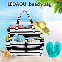 Beach Tote Bag Women Foldable Travel Bag with Anti-Sand Pocket Lightweight Storage Bag for Gym/Shopping Packable in Carry-On