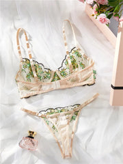 Sexy Lingerie Set Women Lace Embroidery Flowers Fairy Seamless Underwear Transparent Bra Thong See Through Exotic Bra Brief Sets