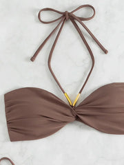 XS - L Neckholder-Bandeau-Bikini mit Faltenwurf, Damen-Badeanzug, zweiteiliger Bikini, hochgeschnittener Badeanzug