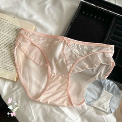 1/5pcs Women Ruffle Edge Sexy Lace Satin Transparent Underwear Thin Breathable High Elasticity Low Waist Seamless Panties Breifs