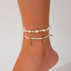 Salircon 2 יח'\סט בוהמי כוכב ים קונכייה אורז חרוזים צמיד קרסול שרשרת נשים 2024 טרנדי חוף צמידי קרסול ליידי תכשיטי אבזרים