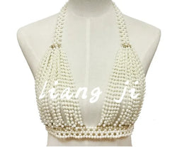 Sexy Accessories Women Bikini Pearl Chest chain Body Chain Jewelry Totally Hand-made Bra Fringed For Beach Nightclub Waist Chain