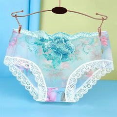 Women Sexy Lace Seamless Underwear Ladies Print Embroidery Underpant Transparent Briefs Panties Plus Size