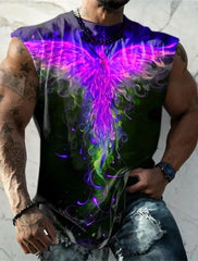 Neue Herren-Fitnessbekleidung von Four Seasons: Schlichtes, atmungsaktives, ärmelloses Unterhemd mit großem Sportprint und schnelltrocknender Farbe.