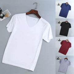 Fashion Men Basic T-Shirt Summer Gym Muscle Tops Big V-Neck Short Sleeve Bodybuilding Sport Fitness T Shirt Tees Tops Clothing