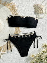 Women Bandeau Bikini Set 2025 New Sexy Black Shell Starfish Push Up Drawstring Side High Waist Beach Swimsuit 2 pieces set