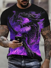Men's Casual Crew Neck T-shirt 3D Cartoon Wolf Print Hip Hop Outdoor Street Trend Top Summer Short Sleeve T-shirt Sport