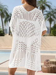 Mesh Crochet Long Beach Shirt Women Solid Cover Up Ladies Long Sleeve Hollow Out 2025 Sexy Beachwear Bathers Swim Bathing Suit