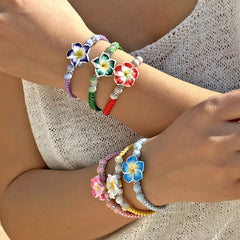 צמידי הוואי לנשים בוהמי ארוג פרח טרופי צמידי פרחים בעבודת יד צמה קיץ חוף בנות תכשיטי אביזרים