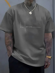 Men's summer pure cotton fashionable casual sports loose trend balance letter print round neck short sleeved T-shirt top