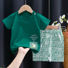 Kinderkleidungsset für Babys (Jungen/Mädchen): T-Shirt + Shorts, Sommerkleidung aus Baumwolle, lässiger Cartoon-Trainingsanzug für Jungen, Kinder-Babykleidungsset
