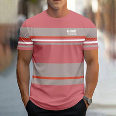 Fashion Stripe Printed Short Sleeve Clothing 2025 Casual Men's T-shirt Apparel Simple Loose Male Tees Top Soft Breathable Menswe