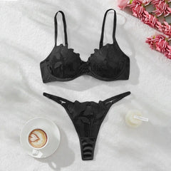 Women'S 2 Piece Lingerie Set Floral Embroidered Lace Sexy Satin Mesh Ingerie Bra And Panty Set Negligee Lingerie Sexy