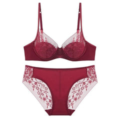 Luxuriöses Damen-Dessous-Set: Sexy Unterwäsche mit Spitzenstickerei, französischer Push-up-BH mit dünnen Cups, atmungsaktives Sommer-Mesh-Dessous-Set