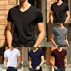Mens Clothing Classic Japan Short Sleeve Men's Ice Silk Comfortable Trackless T-shirt V-neck Slim Short Sleeve T-shirts For Men