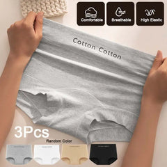 3Pcs Fashion Comfortable Simple Briefs Mid Waist Panties Seamless Underwear Cotton Crotch Underwear for Women Girl