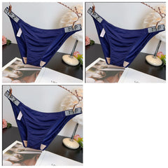 תחתוני נשים רכים וחלקים משובצים יהלומים צרפתיים מותניים נמוכים, מכנסיים משולשים נושמים, מפשעה ונוחות, יוקרתיים