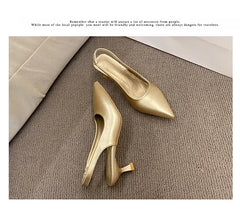 Fashion Female Shoes 2025 New Women's Pumps Solid Color Simple Mid Heel Shoes Sexy Pointed Toe Slingback Elegant Dress Shoes