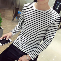 Striped T-shirt Men Long Sleeve Pullover Trendy Black White Striped Tops for Men Harajuku Casual Base Shirt Undershirt