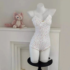 Women Sexy Floral Print Bodysuit Lace Trim Sleeveless Slim Fit Leotard Summer Jumpsuit Romper Sexy Underwear Nightwear Lingerie