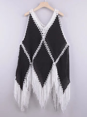 Beach Cover Ups For Women Fringe Tunic 2025 Swim Cover Up White Black Tunics Woman Summer Dress Women's Swimwear Cover-ups
