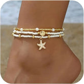 Women Boho Beads Ankle Bracelets Waterproof Shell Anklet Hawaiian Summer Beach Seashell Pearl Disc Starfish Conch Foot Jewelry