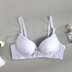 Japanese Underwear Female Small Breasts Gathered Thin Section Underwear Comfortable Breathable Girls Plaid Bra