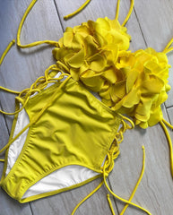 2025 New Summer New Sexy Petal Push Up Backless Bikini Set Women Fashion Flower Ruffles Bikini Lady Solid Beachwear Bathing Suit